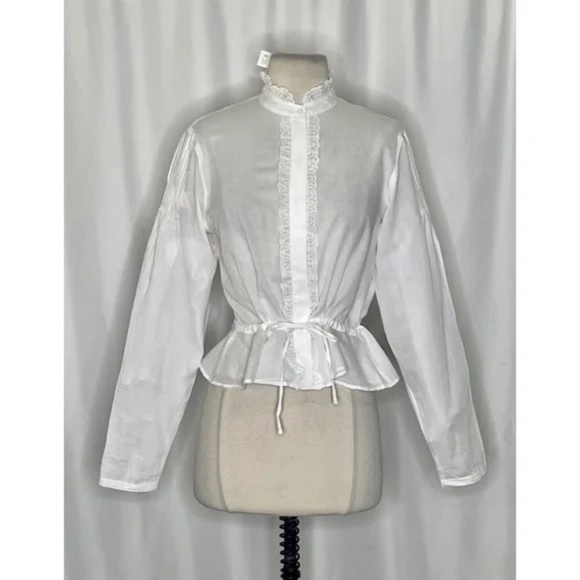 NWT!! J. CREW Lace Trim Cinched-Waist Cotton Voile White Top Blouse Medium - Picture 3 of 16